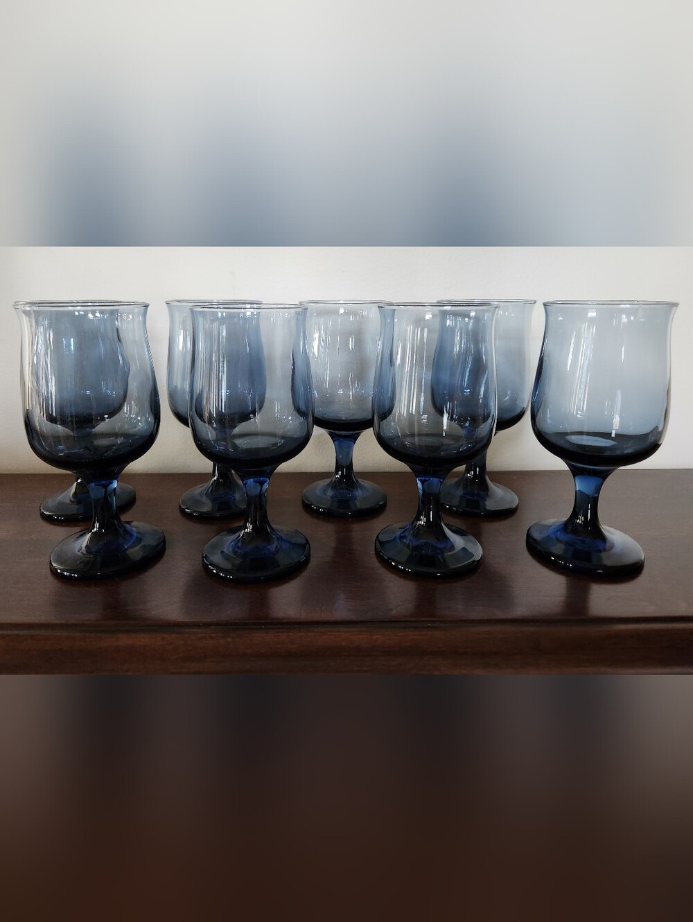 1970s Libbey “Dusky Blue” 8oz Tulip Wine Glasses - Set of 8